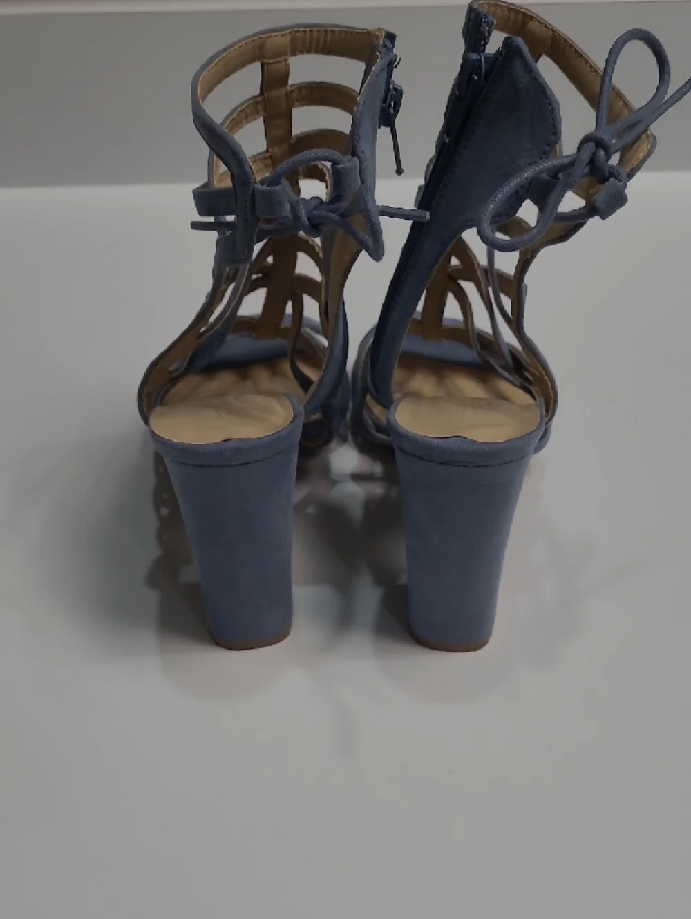 Charlotte Russe Blue Strappy Cage Heels with Chunky Block Heel Sandals - Size 8